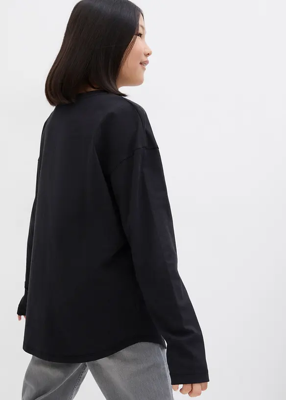Langarmshirt aus reiner Bio-Baumwolle in schwarz von hinten (im Anschnitt) - bonprix