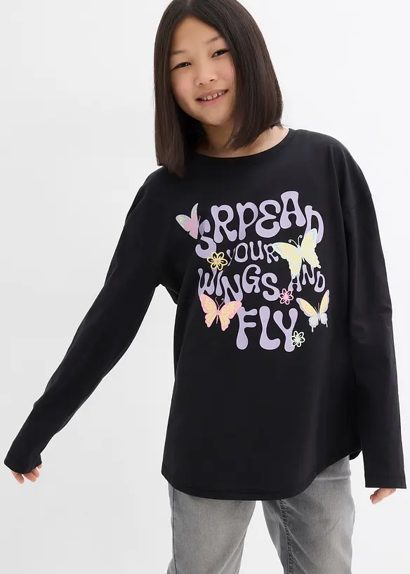 Langarmshirt aus reiner Bio-Baumwolle in schwarz von vorne (im Anschnitt) - bonprix