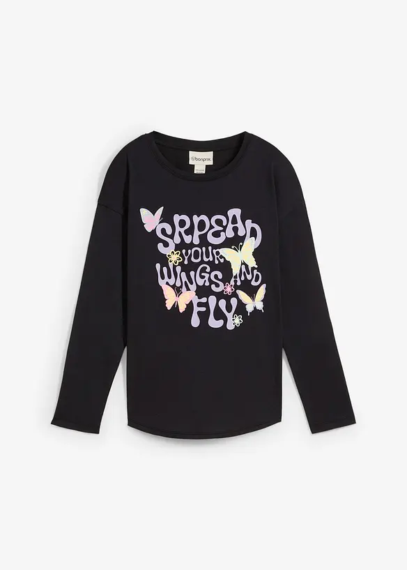 Langarmshirt aus reiner Bio-Baumwolle in schwarz von vorne - bonprix