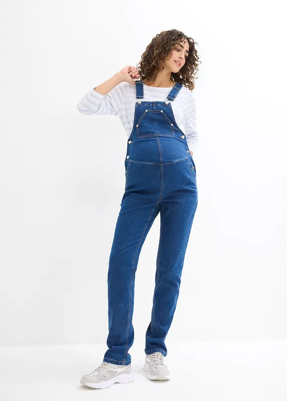 Umstandslatzhose mit verstellbarer Bauchweite, Straight Leg in blau von vorne - bonprix Umstandslatzhose mit verstellbarer Bauchweite, Straight Leg in blau von vorne - bonprix