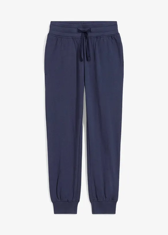 leichte Jogginghose aus reiner Bio-Baumwolle in blau von vorne - bonprix