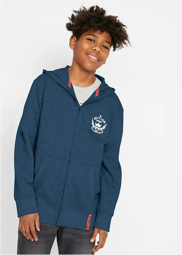 Kapuzen-Sweatjacke aus reiner Baumwolle in blau von vorne (im Anschnitt) - bonprix