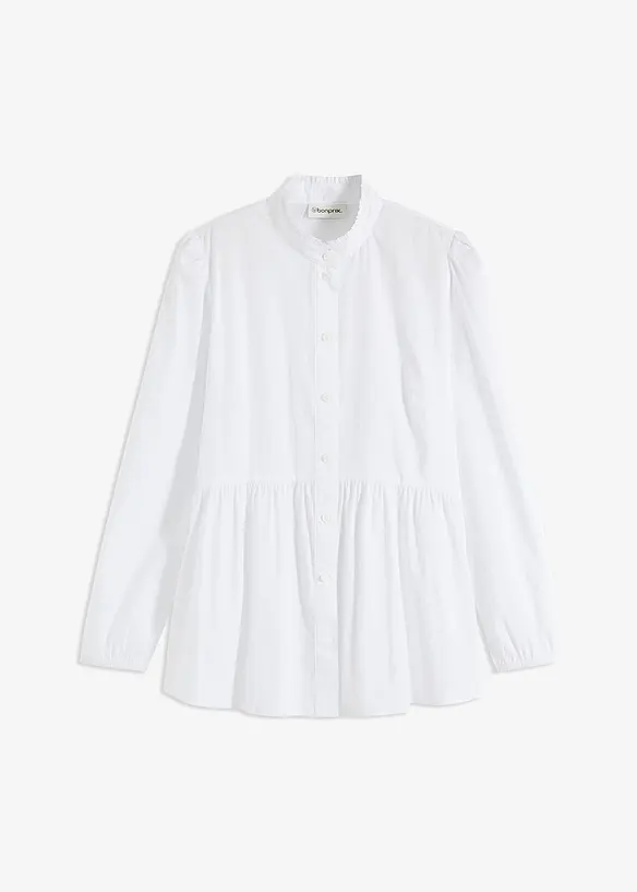 Longbluse aus Baumwoll-Mix in weiß von vorne - bonprix