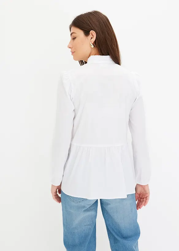 Longbluse aus Baumwoll-Mix in weiß von hinten (im Anschnitt) - bonprix