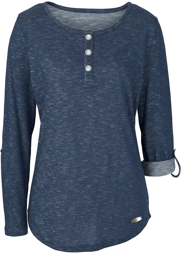 Langarmshirt mit Knopfleiste aus Baumwoll-Mix in blau von vorne - bonprix Langarmshirt mit Knopfleiste aus Baumwoll-Mix in blau von vorne - bonprix