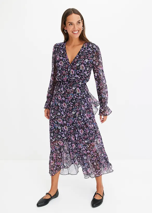 Mesh-Kleid mit floralem Print in rot von vorne (Totalaufnahme) - bonprix