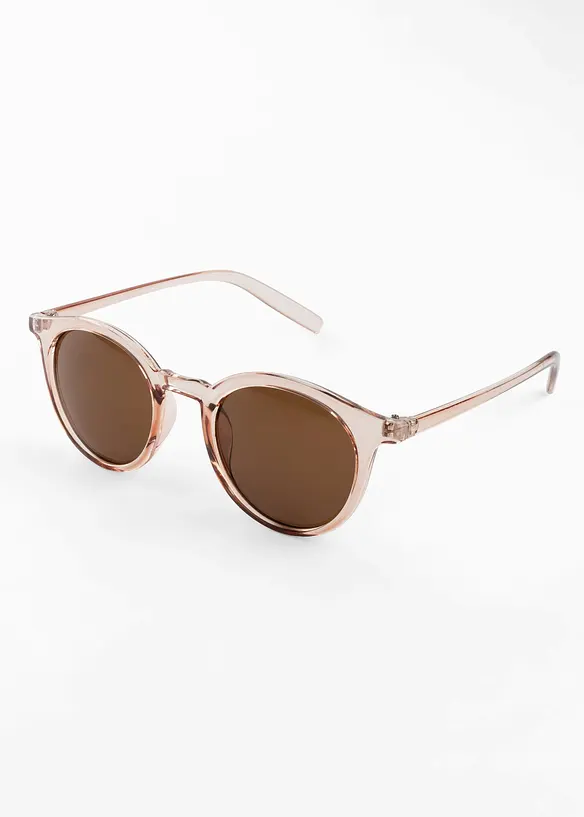Sonnenbrille mit transparentem Rahmen in beige von vorne - bonprix