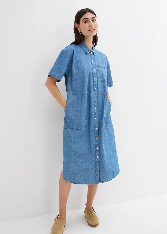 Jeanskleid, Oversized in blau von vorne (Totalaufnahme) - bonprix