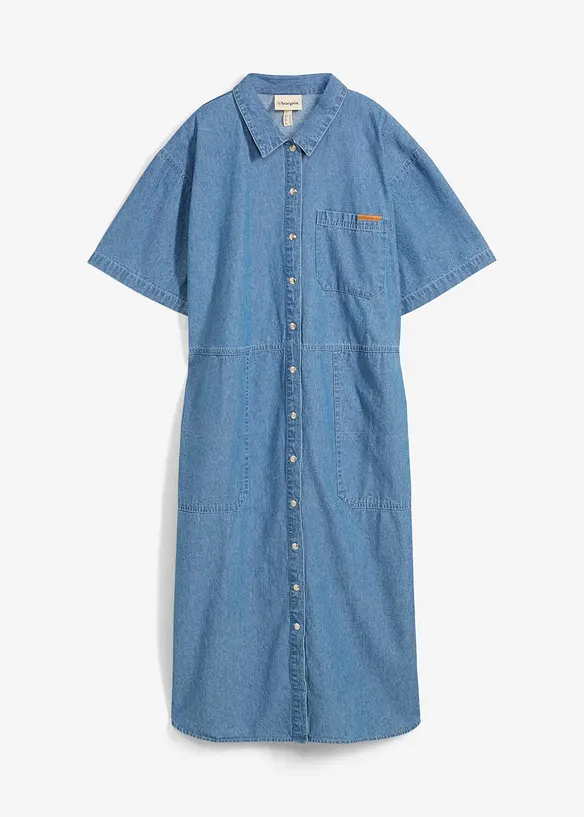 Jeanskleid, Oversized in blau von vorne - bonprix