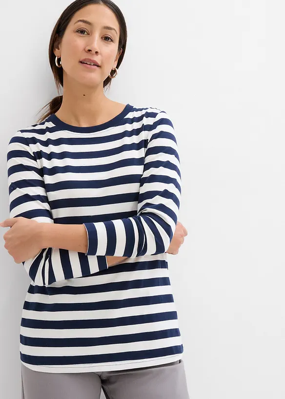 Streifenshirt aus reiner Bio-Baumwolle in blau von vorne (im Anschnitt) - bonprix Streifenshirt aus reiner Bio-Baumwolle in blau von vorne (im Anschnitt) - bonprix