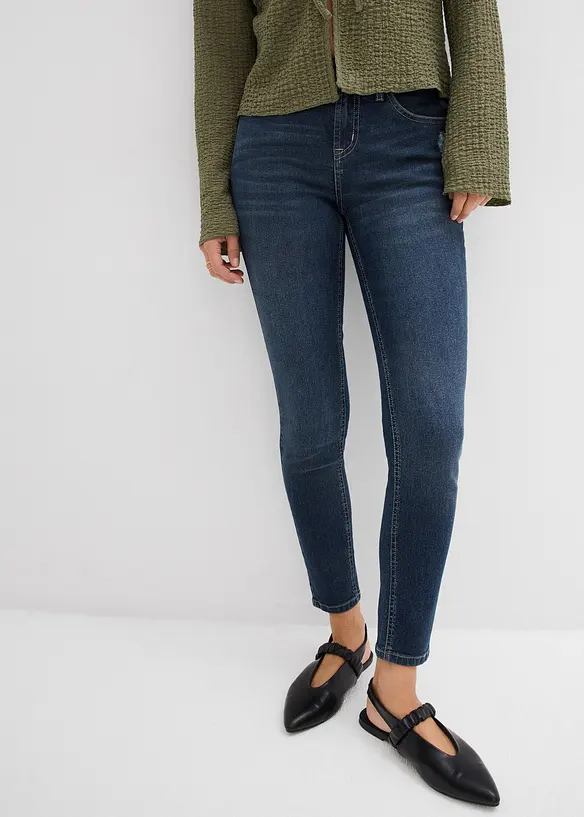 Skinny Jeans Mid Waist, Stretch in blau von vorne - bonprix Skinny Jeans Mid Waist, Stretch in blau von vorne - bonprix