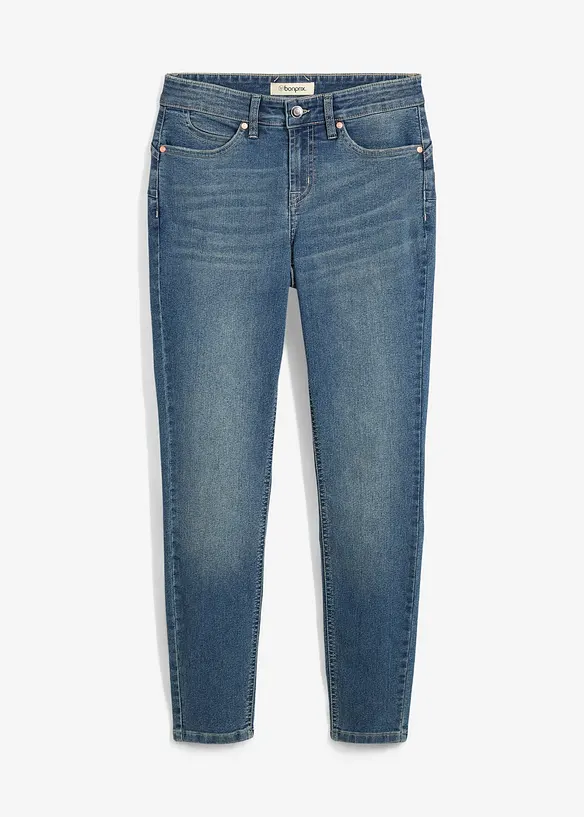 Skinny Jeans Mid Waist, Stretch in blau von vorne - bonprix Skinny Jeans Mid Waist, Stretch in blau von vorne - bonprix