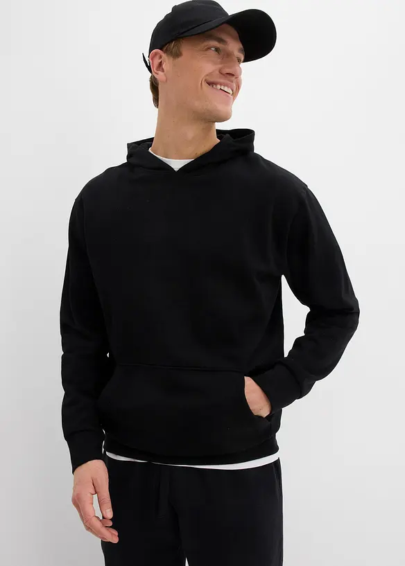 Hoodie aus reiner Bio-Baumwolle in schwarz von vorne (im Anschnitt) - bonprix