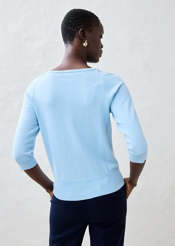 Feinstrickpullover aus feinem Seiden-Mix in blau von hinten (im Anschnitt) - bonprix