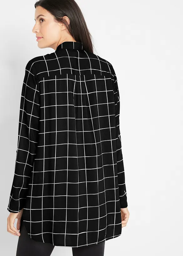 Karierte Longbluse mit Taschen in schwarz von hinten (im Anschnitt) - bonprix Karierte Longbluse mit Taschen in schwarz von hinten (im Anschnitt) - bonprix