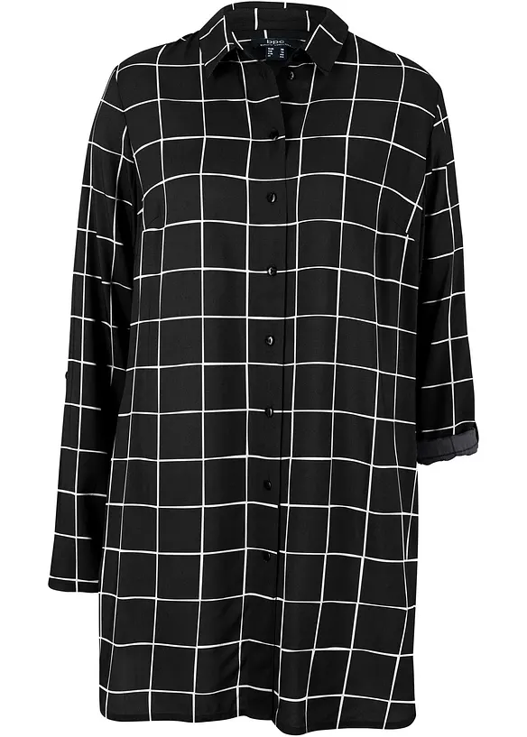 Karierte Longbluse mit Taschen in schwarz von vorne - bonprix Karierte Longbluse mit Taschen in schwarz von vorne - bonprix
