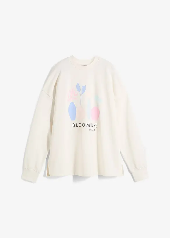 Oversize-Sweatshirt aus Baumwoll-Mix in weiß von vorne - bonprix