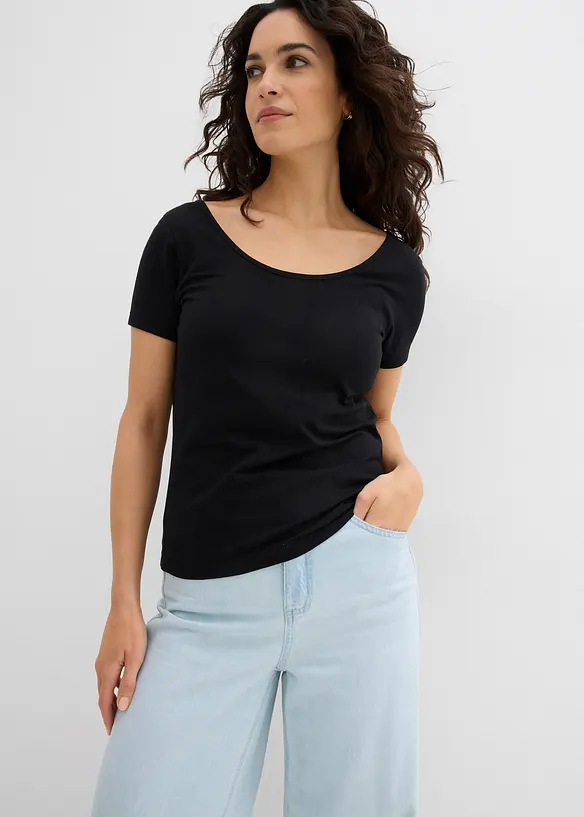 T-Shirt mit tiefem Rückenausschnitt aus Baumwoll-Mix in schwarz von vorne (im Anschnitt) - bonprix T-Shirt mit tiefem Rückenausschnitt aus Baumwoll-Mix in schwarz von vorne (im Anschnitt) - bonprix