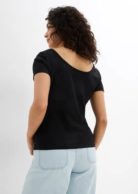 T-Shirt mit tiefem Rückenausschnitt aus Baumwoll-Mix in schwarz von hinten (im Anschnitt) - bonprix T-Shirt mit tiefem Rückenausschnitt aus Baumwoll-Mix in schwarz von hinten (im Anschnitt) - bonprix