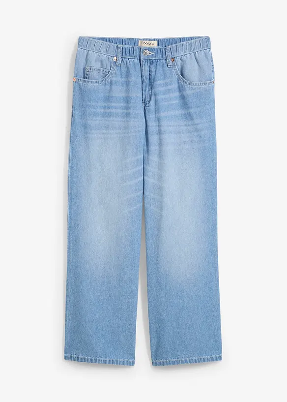 Straight-Jeans Mid Waist, Bequembund Low Stretch cropped in blau von vorne - bonprix Straight-Jeans Mid Waist, Bequembund Low Stretch cropped in blau von vorne - bonprix