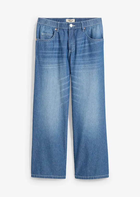 Straight-Jeans Mid Waist, Bequembund Low Stretch cropped in blau von vorne - bonprix Straight-Jeans Mid Waist, Bequembund Low Stretch cropped in blau von vorne - bonprix