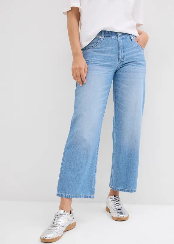Straight-Jeans Mid Waist, Bequembund Low Stretch cropped in blau von vorne - bonprix Straight-Jeans Mid Waist, Bequembund Low Stretch cropped in blau von vorne - bonprix