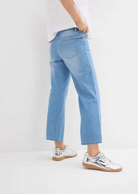 Straight-Jeans Mid Waist, Bequembund Low Stretch cropped in blau von hinten - bonprix Straight-Jeans Mid Waist, Bequembund Low Stretch cropped in blau von hinten - bonprix