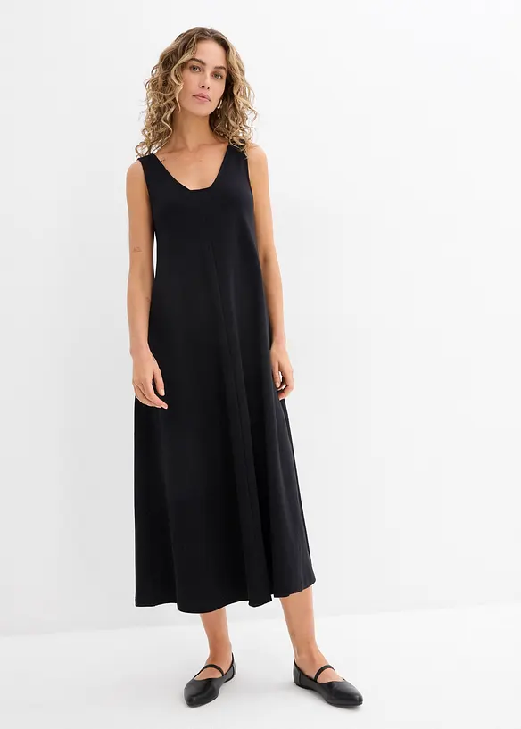 Jerseykleid aus reiner Bio-Baumwolle in schwarz von vorne (Totalaufnahme) - bonprix