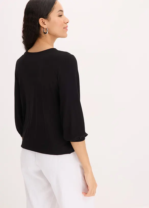 3/4-Arm Shirt mit Spitze in Wickeloptik in schwarz von hinten (im Anschnitt) - bonprix 3/4-Arm Shirt mit Spitze in Wickeloptik in schwarz von hinten (im Anschnitt) - bonprix