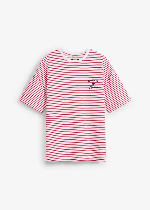 Gestreiftes T-Shirt mit Stickerei in rot von vorne - bonprix