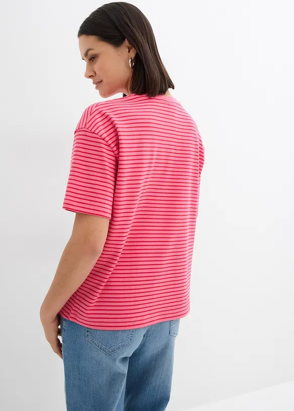 Gestreiftes T-Shirt mit Stickerei in pink von hinten (im Anschnitt) - bonprix