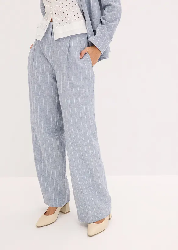 Bundfaltenhose aus leichtem Leinen-Mix in blau von vorne - bonprix Bundfaltenhose aus leichtem Leinen-Mix in blau von vorne - bonprix