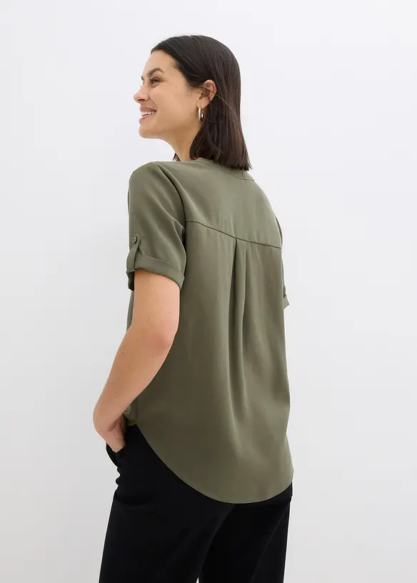 Kurzarmbluse aus festem Viskose-Mix in grün von hinten (im Anschnitt) - bonprix Kurzarmbluse aus festem Viskose-Mix in grün von hinten (im Anschnitt) - bonprix