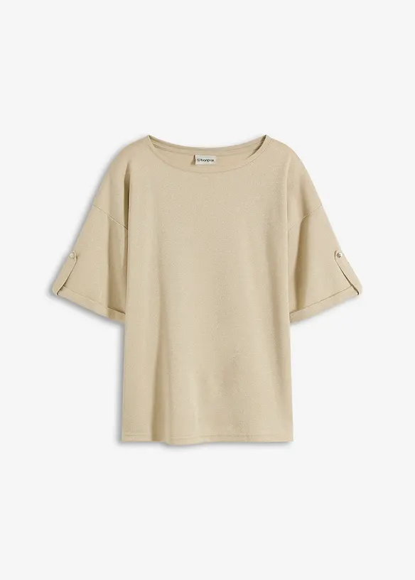 Glitzer Viskose-Shirt mit Glanzdruck in beige von vorne - bonprix