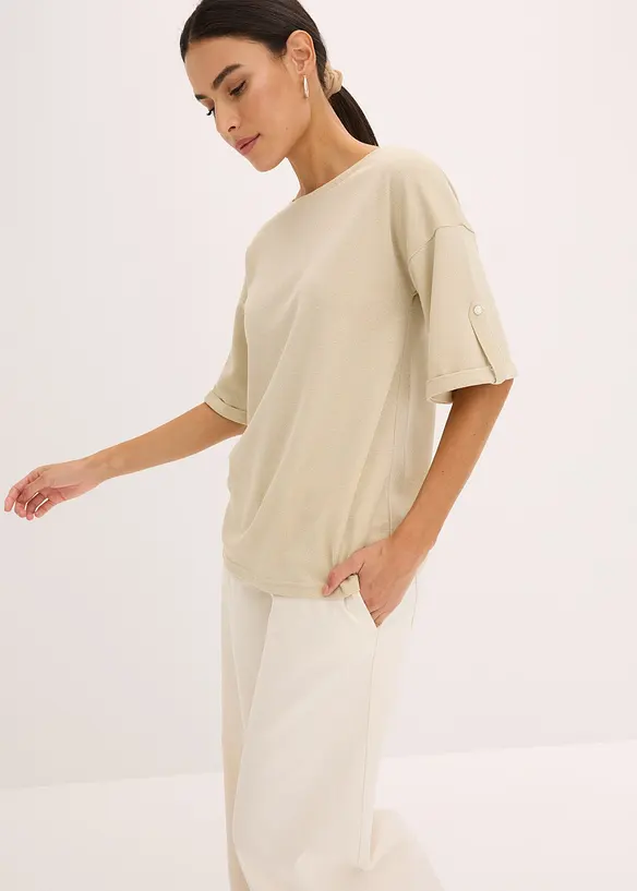 Glitzer Viskose-Shirt mit Glanzdruck in beige von vorne (im Anschnitt) - bonprix