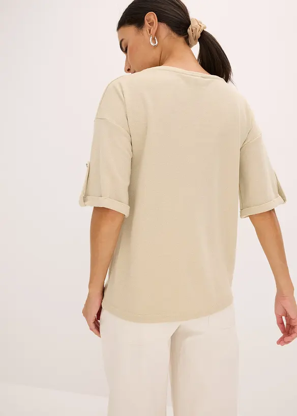 Glitzer Viskose-Shirt mit Glanzdruck in beige von hinten (im Anschnitt) - bonprix
