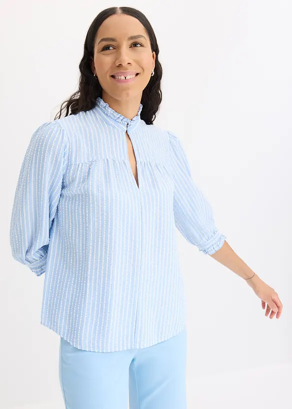 Bluse aus Baumwoll-Viskose Mix in blau von vorne (im Anschnitt) - bonprix Bluse aus Baumwoll-Viskose Mix in blau von vorne (im Anschnitt) - bonprix
