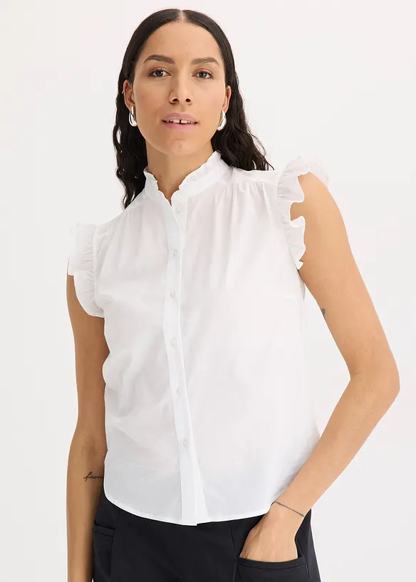 Bluse aus reiner Baumwolle in weiß von vorne (im Anschnitt) - bonprix