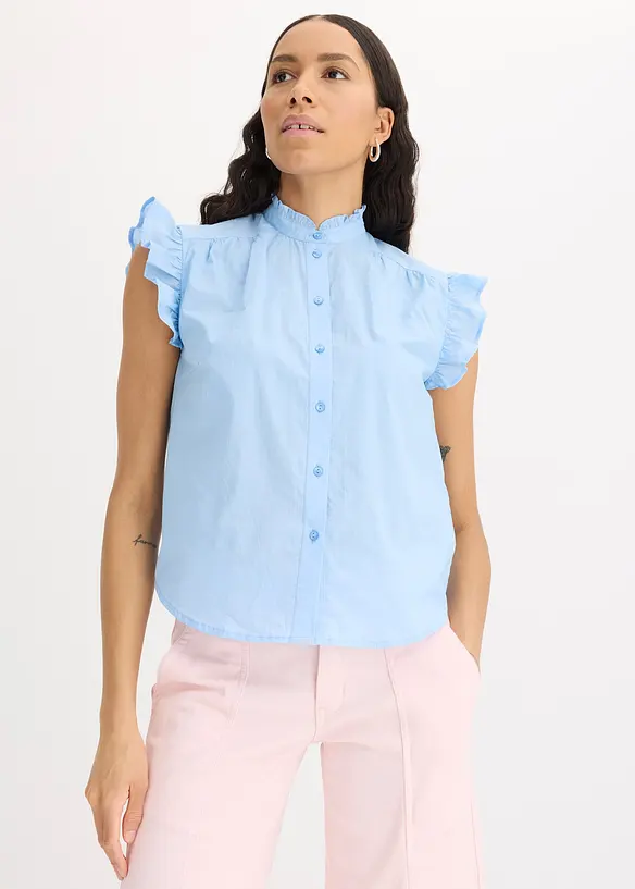 Bluse aus reiner Baumwolle in blau von vorne (im Anschnitt) - bonprix