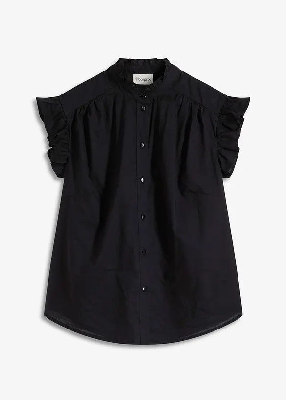 Bluse aus reiner Baumwolle in schwarz von vorne - bonprix
