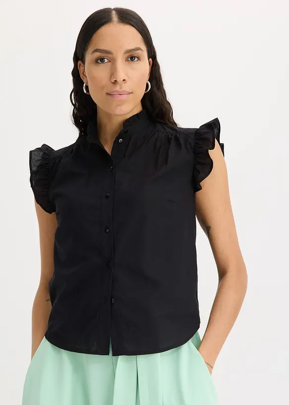 Bluse aus reiner Baumwolle in schwarz von vorne (im Anschnitt) - bonprix
