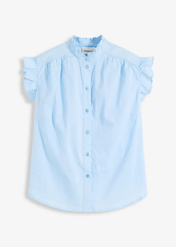 Bluse aus reiner Baumwolle in blau von vorne - bonprix