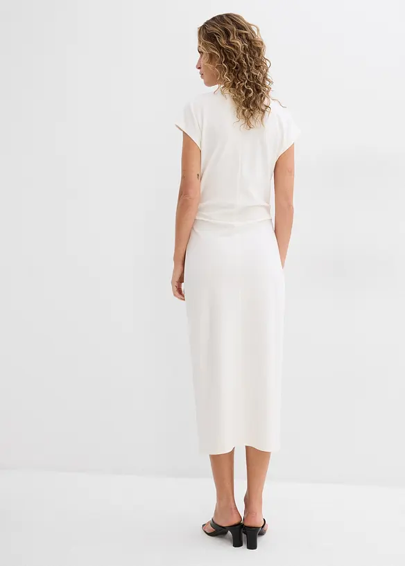Midikleid aus softem Punto-di-Roma in weiß von hinten (Totalaufnahme) - bonprix
