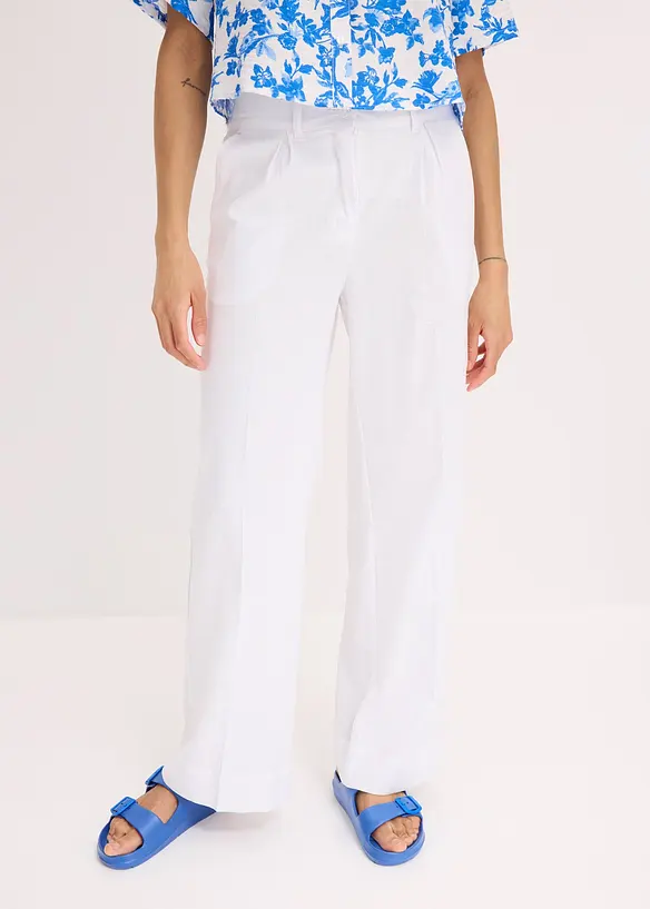 Palazzo-Hose aus Leinen-Mix in weiß von vorne - bonprix Palazzo-Hose aus Leinen-Mix in weiß von vorne - bonprix