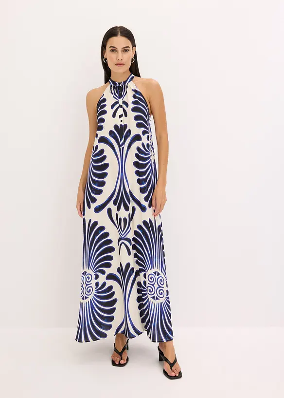 Weites Maxikleid aus fließender Viskose in blau von vorne (Totalaufnahme) - bonprix Weites Maxikleid aus fließender Viskose in blau von vorne (Totalaufnahme) - bonprix