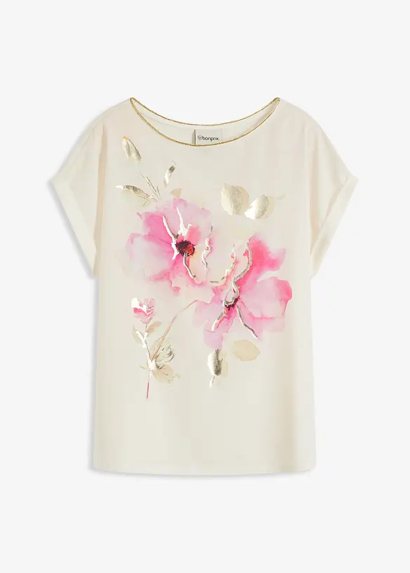 Shirt mit Webeinsatz in weiß von vorne - bonprix