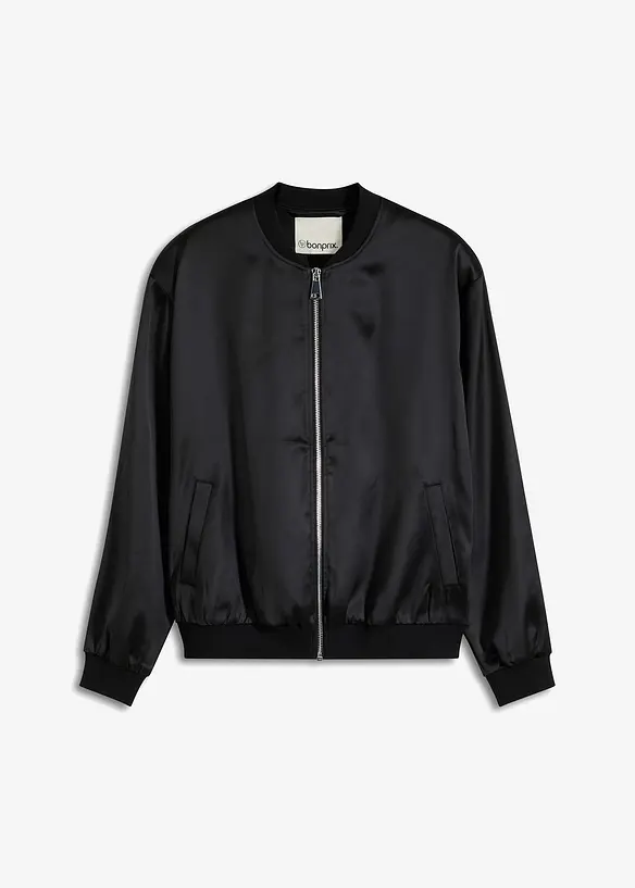 Blouson aus fließendem Satin in schwarz von vorne - bonprix