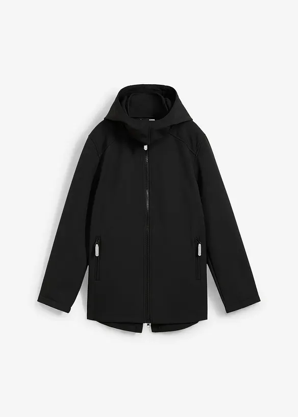 Softshell-Parka mit abnehmbarer Kapuze, wasserabweisend in schwarz von vorne - bonprix