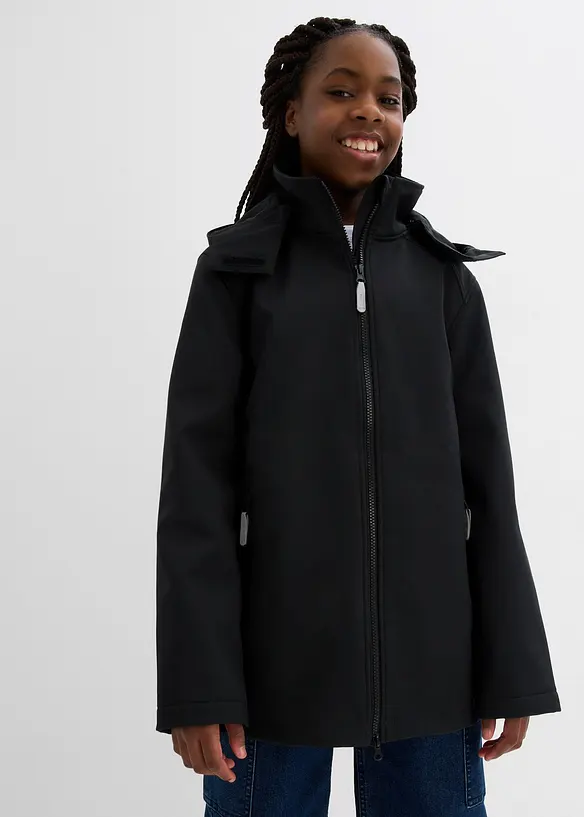 Softshell-Parka mit abnehmbarer Kapuze, wasserabweisend in schwarz von vorne (im Anschnitt) - bonprix