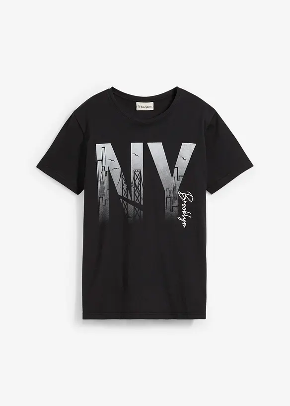 T-Shirt aus reiner Bio-Baumwolle in schwarz von vorne - bonprix